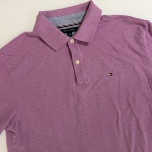 Tommy Hilfiger Mens Classic Fit Purple Polo Shirt L G Short Sleeve Logo